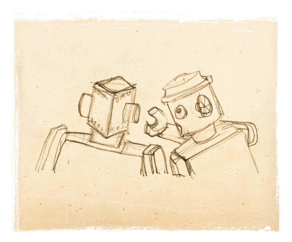 Robots discussing Ridgeline Arts FAQs