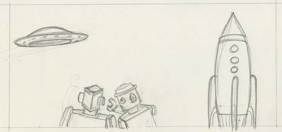 Robots & spaceships sketch by Denise Marta-Burch
