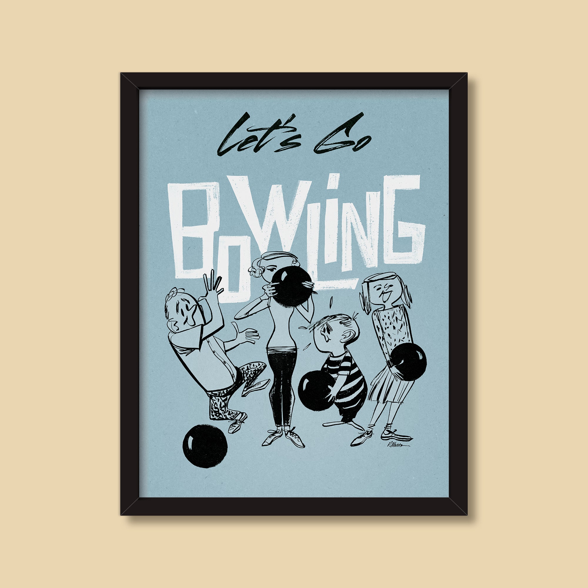 Let's Go Bowling — vintage illustration by Ray Marta