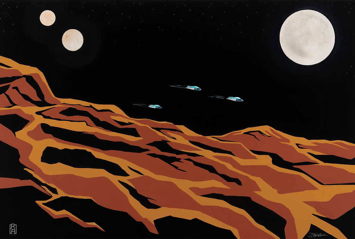 Three Moons Over Red Planet | Acrylic Painting by Denise Marta-Burch