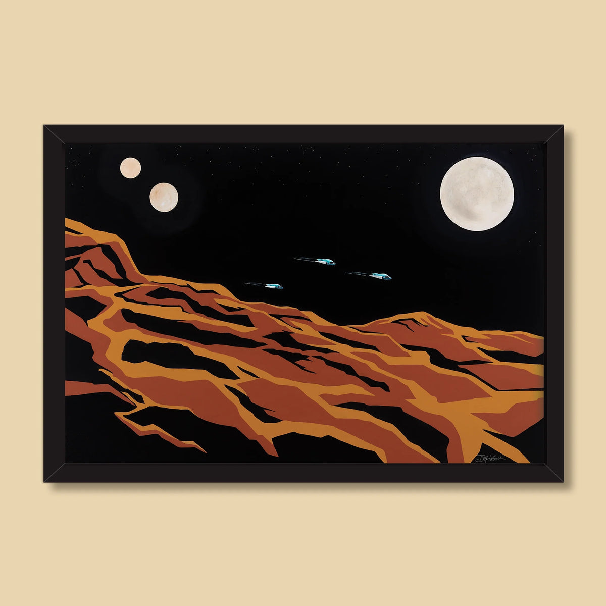 Three Moons Over Red Planet | Acrylic Painting by Denise Marta-Burch