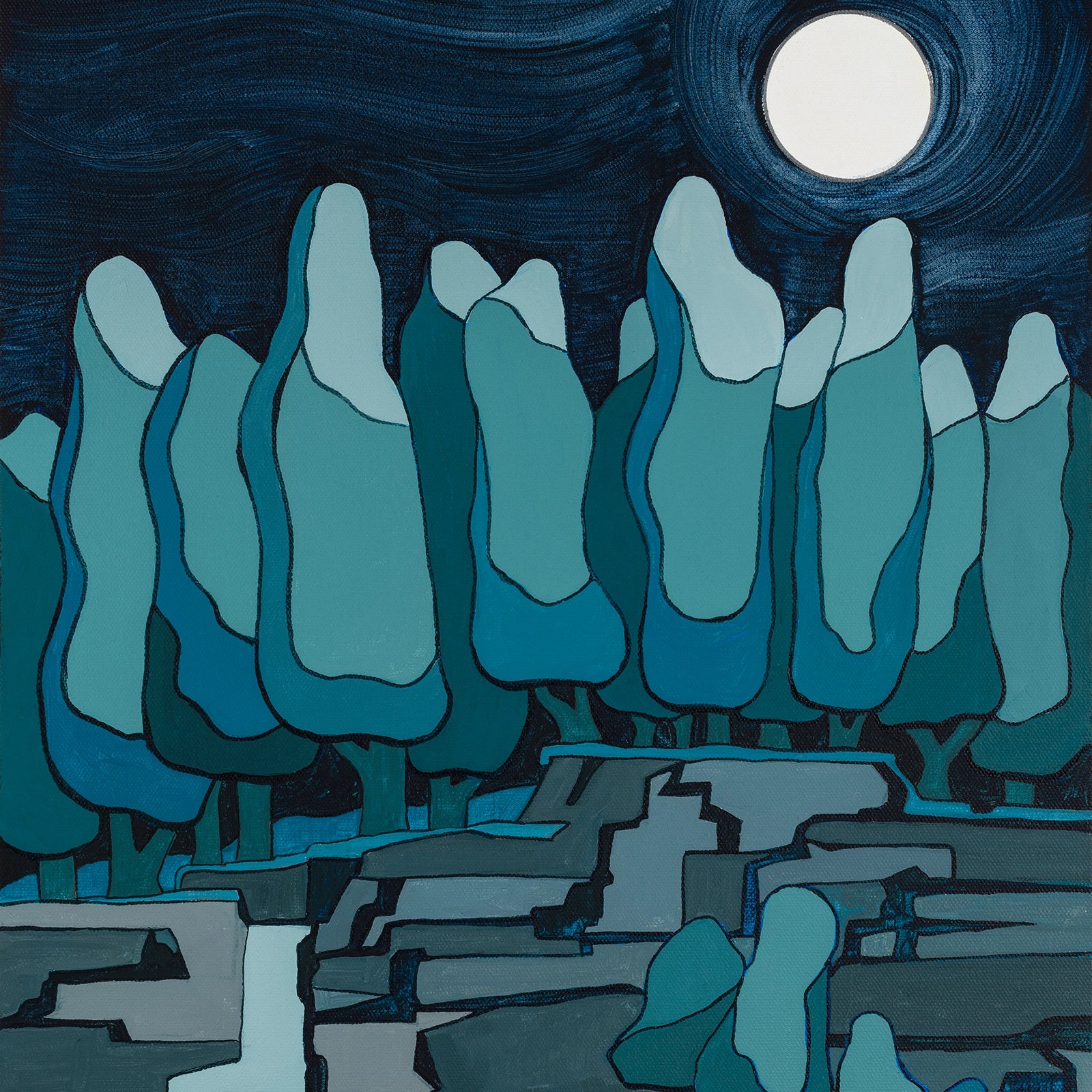 Full Moon in the Ozark Woods | Acrylic landscape painting by Denise Marta-Burch