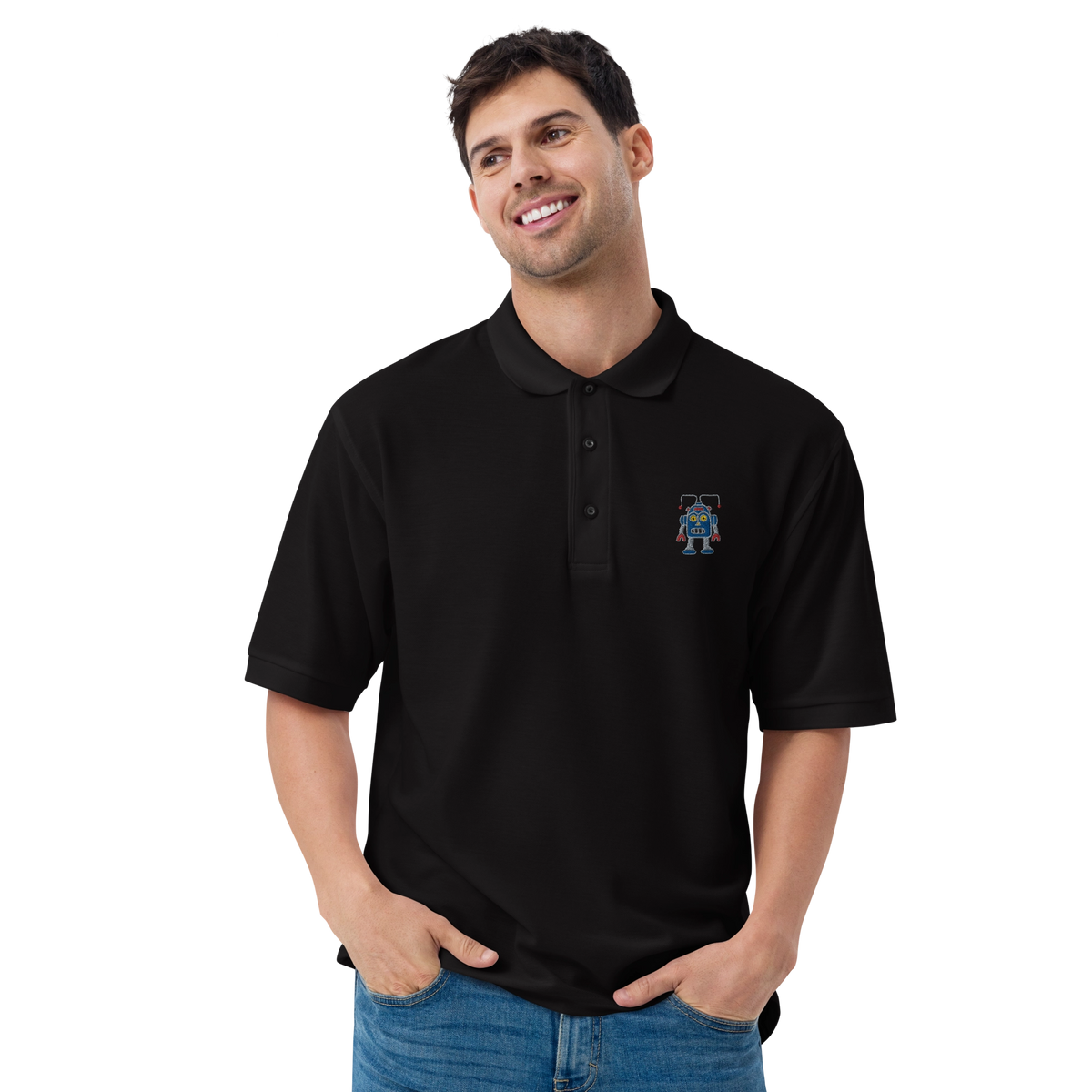 Men&#39;s Black Thunderbot Polo by Ridgeline Arts