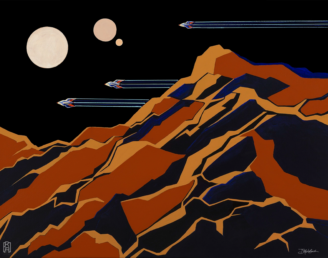 Red Planet #2 | Graphic acrylic Sci-Fi painting by Denise Marta-Burch