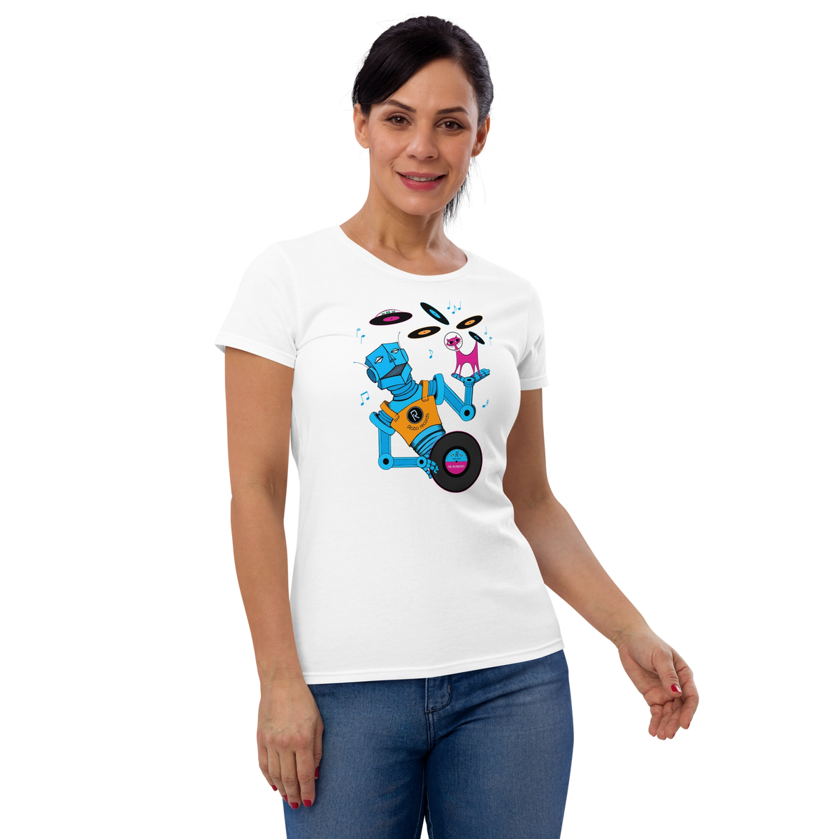 Women&#39;s White Robo-Records Tee by Ridgeline Arts