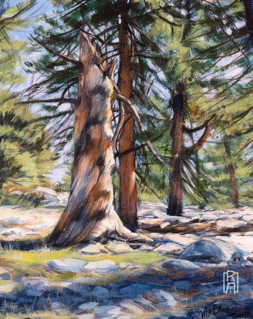 Ancestree, landscape painting of old Sierra trees by Michelle Marta-Drake