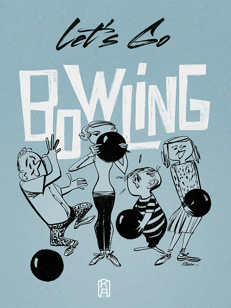 "Let's Go Bowling" vintage illustration by Ray Marta
