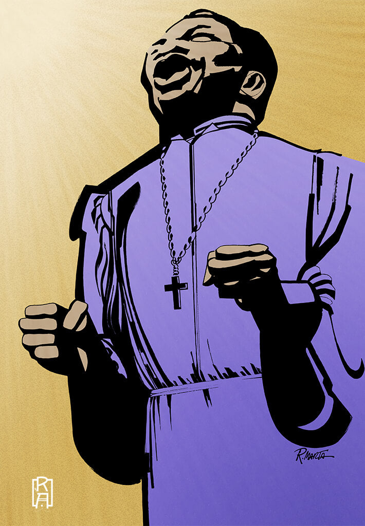 "Gospel Singer", vintage mid-century illustration of a fervent gospel singer by Ray Marta