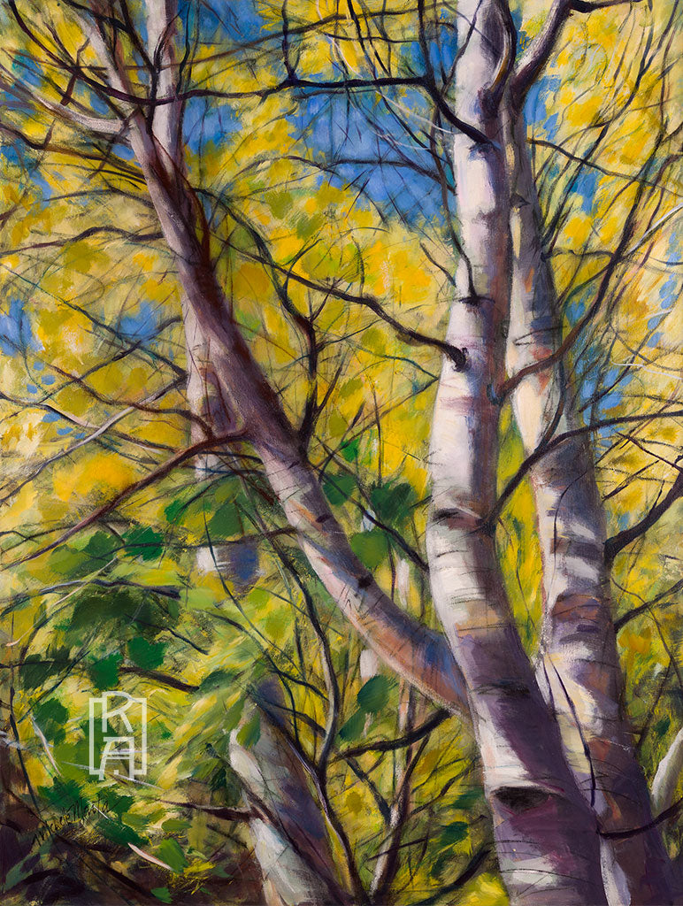 Hope Valley Harmony, landscape painting of aspen trees by Michelle Marta-Drake