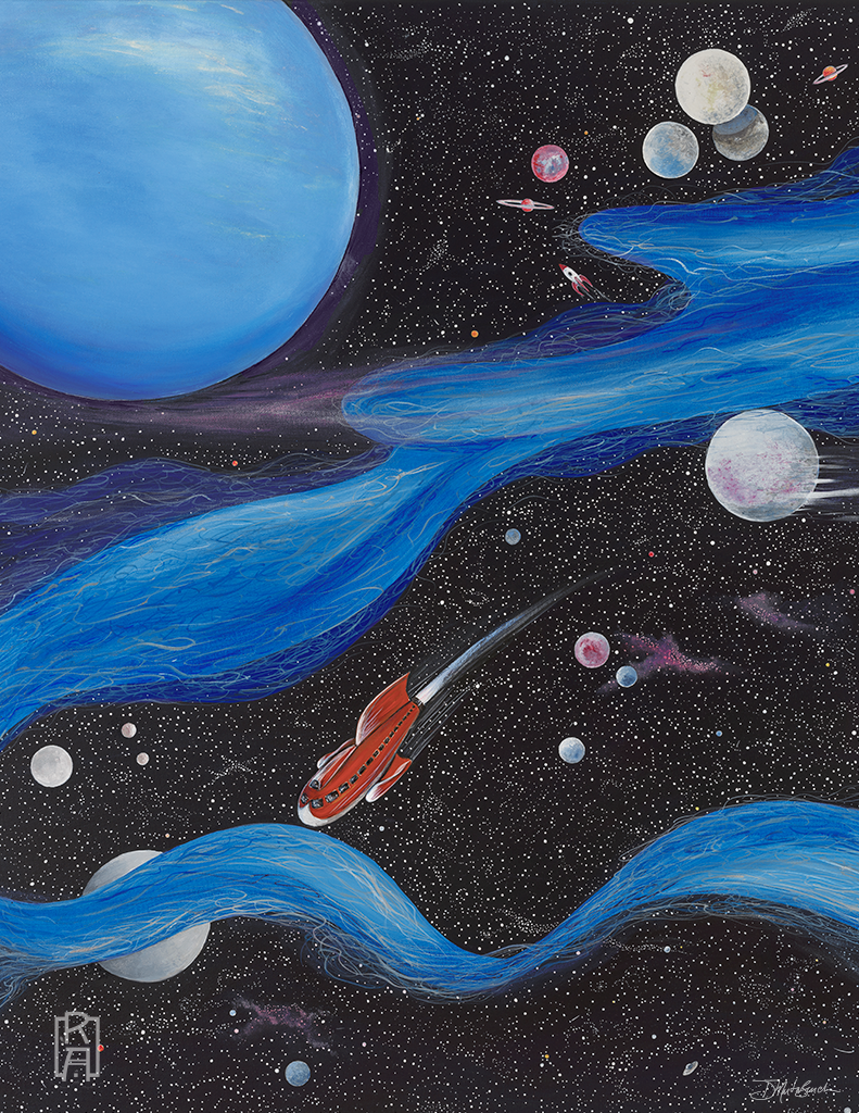In Rigel's Wake | mixed media Sci-Fi painting by Denise Marta-Burch