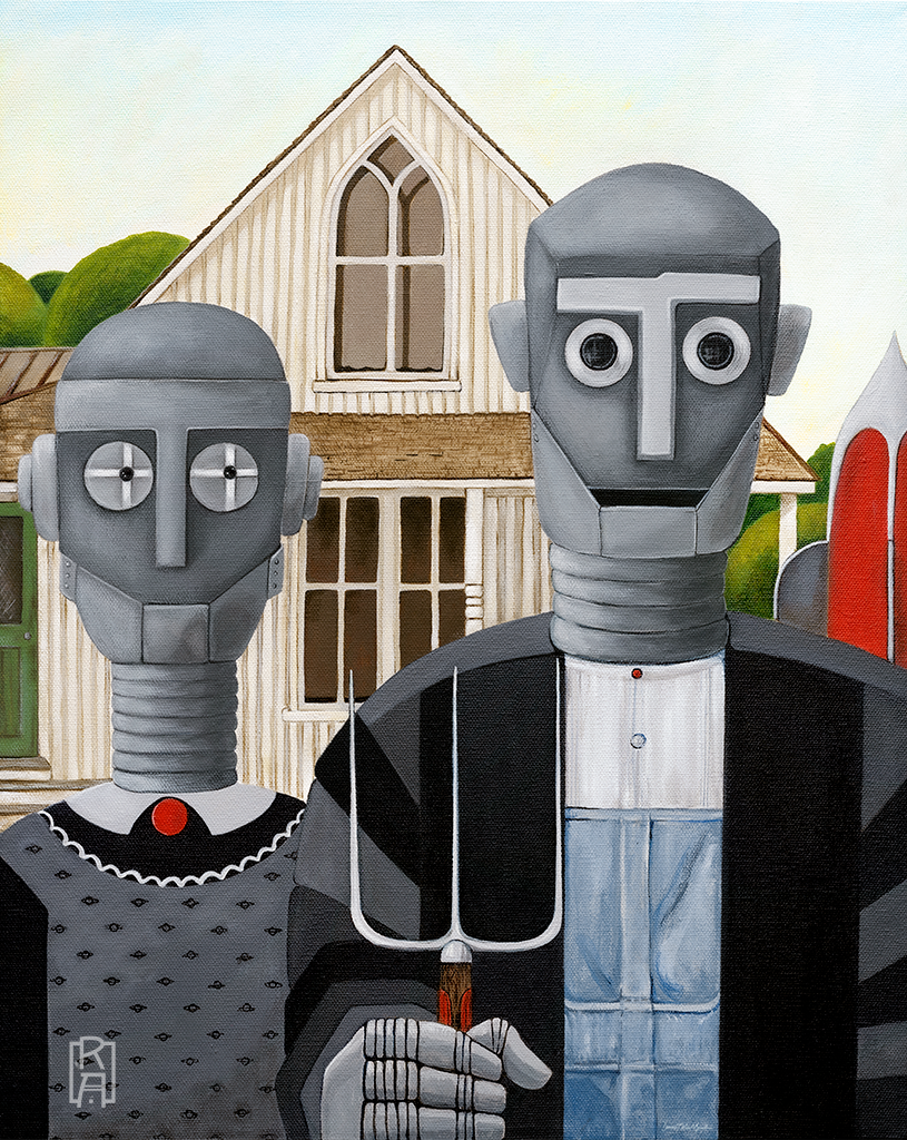 New Neighbors | whimsical mixed media painting by Denise Marta-Burch