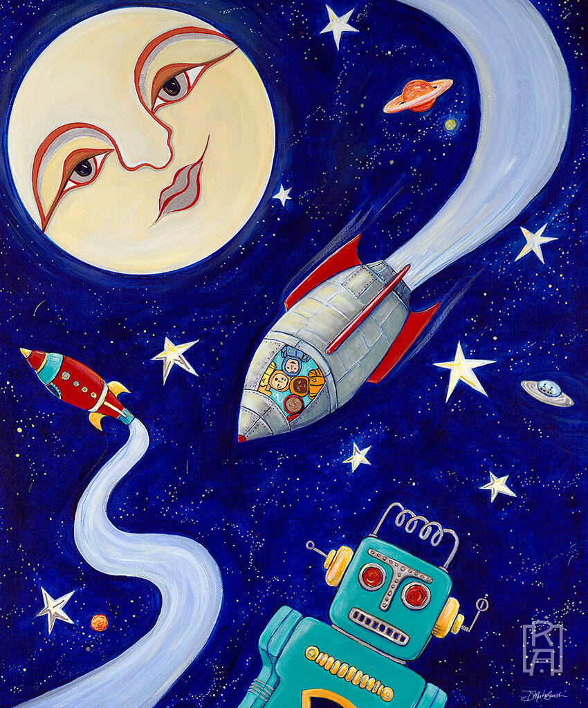 Rush Hour | whimsical mixed media painting by Denise Marta-Burch