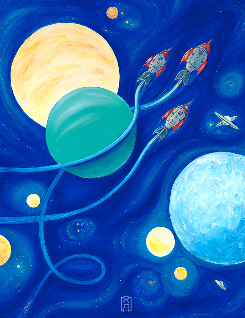 Space Race | Mixed Media Illustration by Denise Marta-Burch