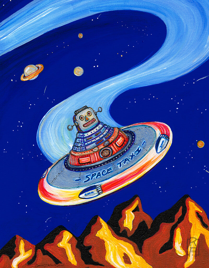 Space Taxi | Mixed Media Painting by Denise Marta-Burch